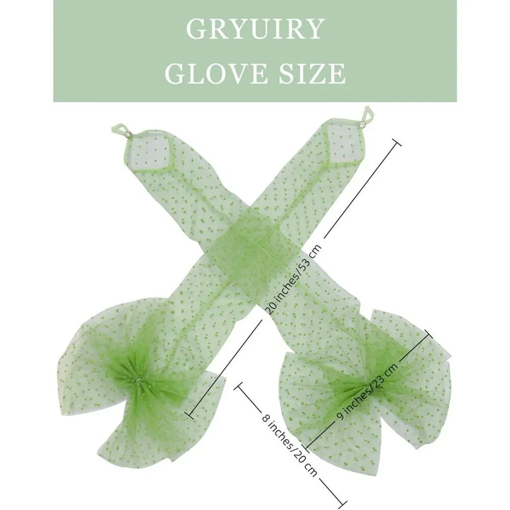 Women's Fingerless Sage Green Bow Polka Dot Lace Gloves Sheer Party Accessories